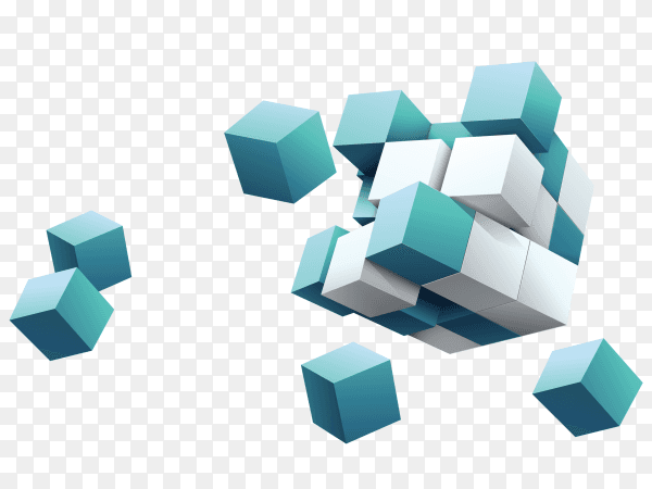 3D White and blue cubes vector PNG
