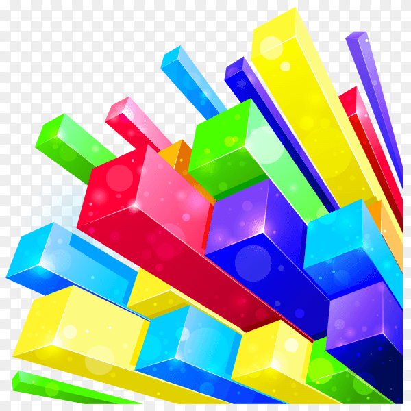3d abstract landscape of cubes on transparent PNG