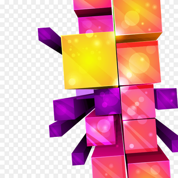 Abstract colorful composition with 3d cubes on transparent PNG