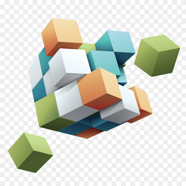 Abstract colorful composition with 3d cubes on transparent background PNG