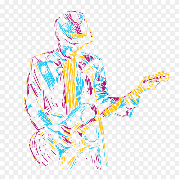 Abstract guitar player vector illustration music poster on transparent background PNG