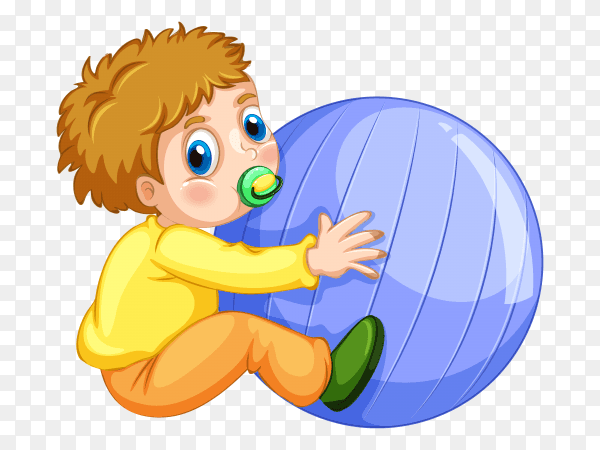 Baby boy playing with ball on transparent background PNG