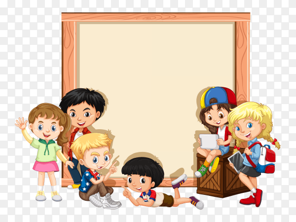 Banner with happy children on transparent background PNG