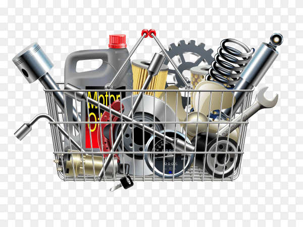 Basket with Car Spares vector PNG