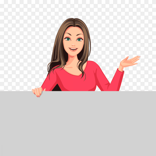 Beautiful women with board cartoon vector PNG