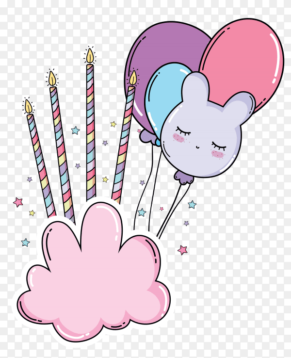 Birthday ballon with candels on cloud stock on transparent PNG