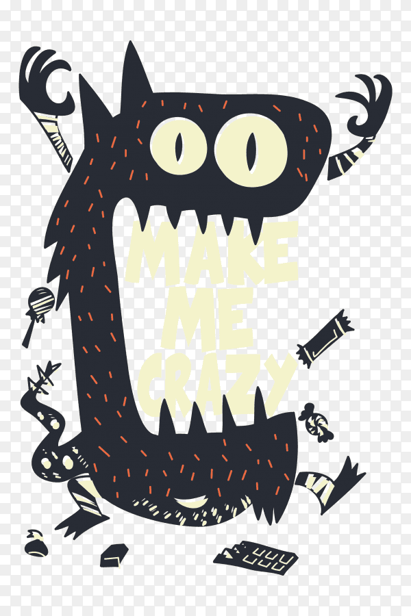 Black monster crazy for t-shirt printing Illustrations with transparent PNG