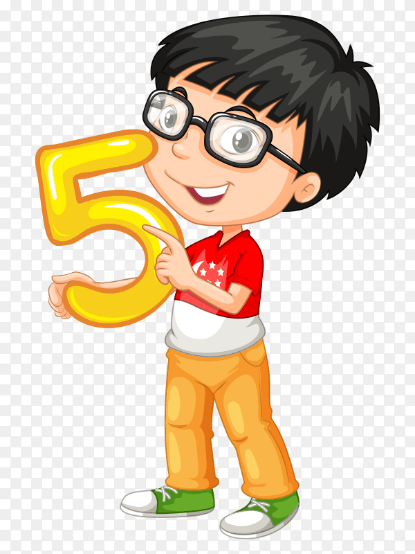 Boy holding number five on transparent background PNG