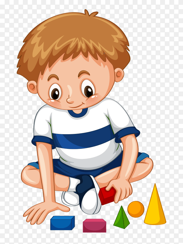 Cartoon boy playing with building blocks Premium Vector PNG