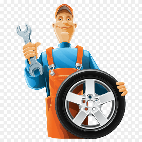Cartoon mechanic man on trasparent background PNG