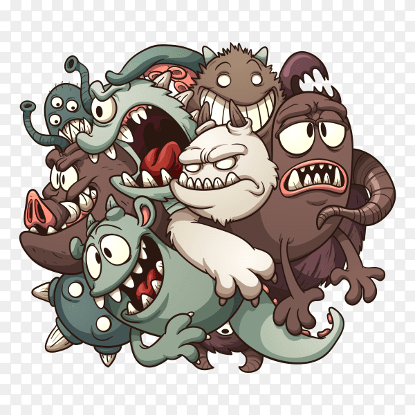 Cartoon monsters Illustrations on transparent background PNG
