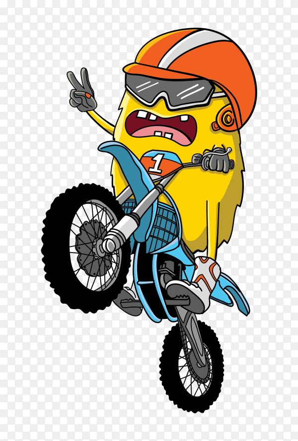 Cool monster Driving motorcycle Hand drawn on transparent background PNG