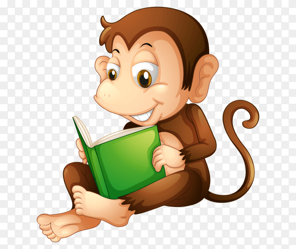 Cute Monkey reading book on transparent PNG