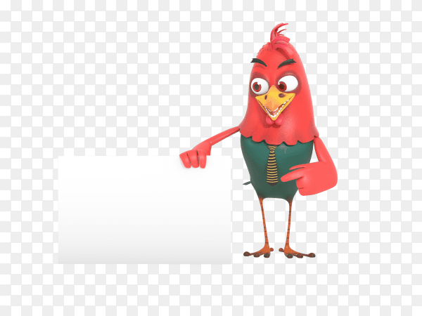 Cute colorful 3D character mascot holding placard on transparent PNG
