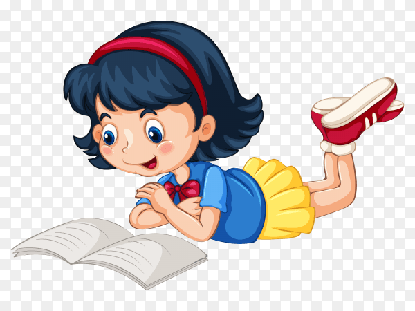 Cute girl reading book on transparent background PNG