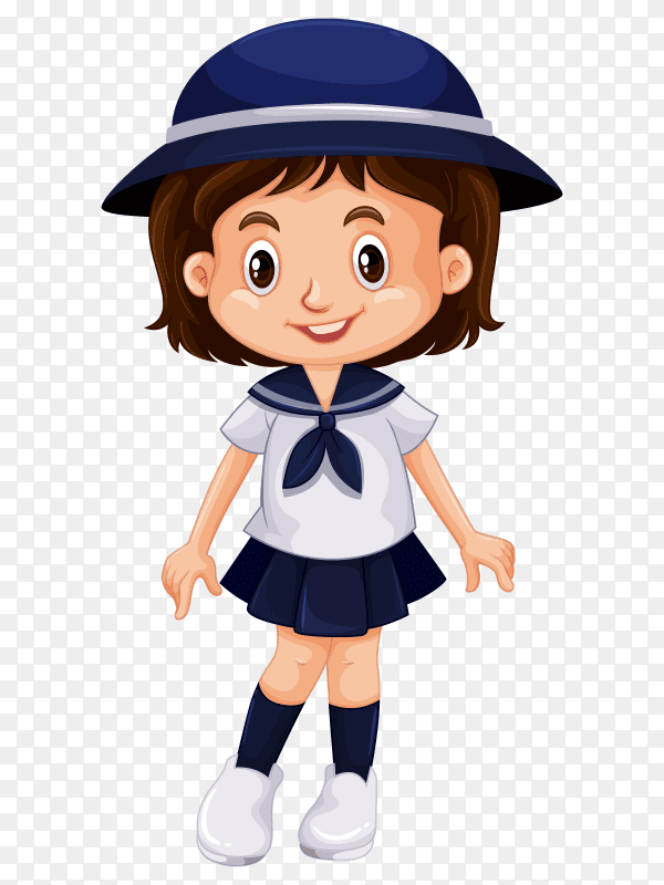 Cute girl with school uniform on transparent PNG