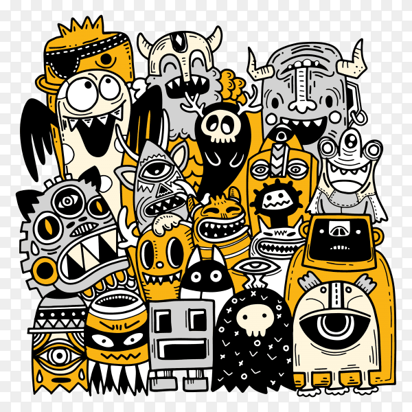 Doodle cute Monster Hand draw with transparent PNG