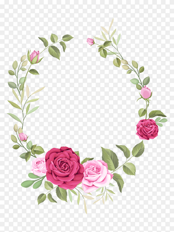 Elegant wedding card template with beautiful roses wreath vector PNG