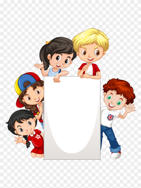 Frame with happy cartoon kids paper vector PNG