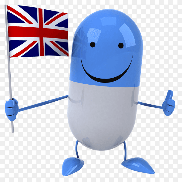 Funny Pill holding british flag on transparent background PNG