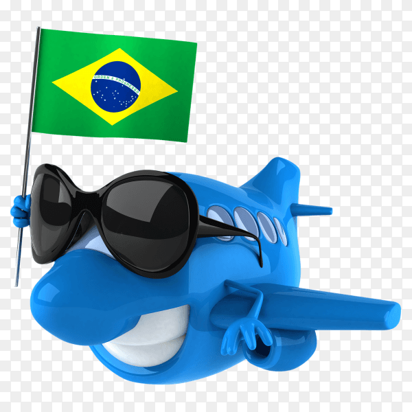 Funny plane holding Brazil flag on transparent background PNG