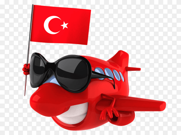 Funny plane holding turkish flag on transparent background PNG