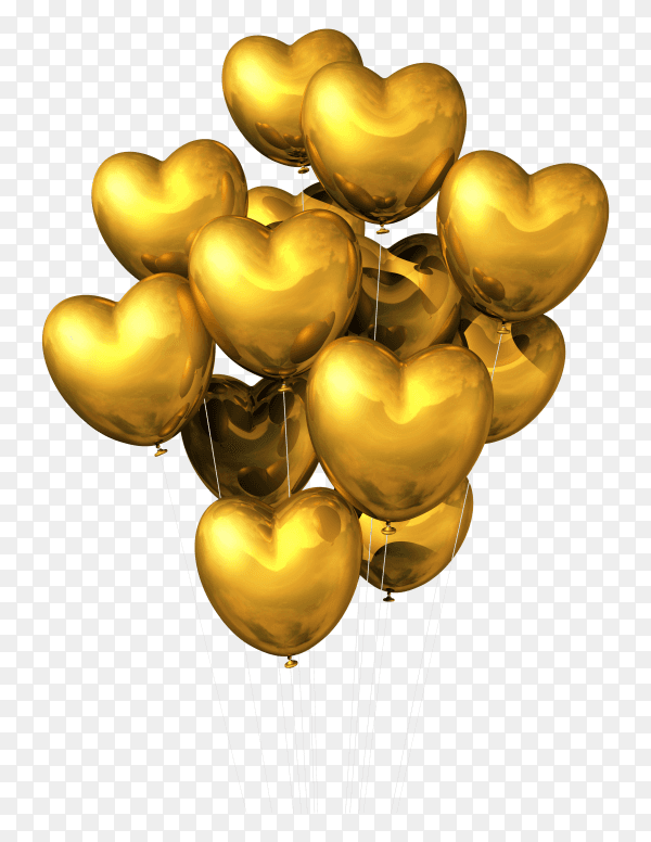 Gold heart shaped balloons isolated white vector PNG