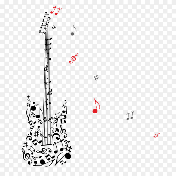 Guitar and music notes on transparent PNG