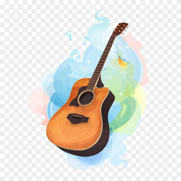 Guitar theme birthday card illustration on transparent background PNG