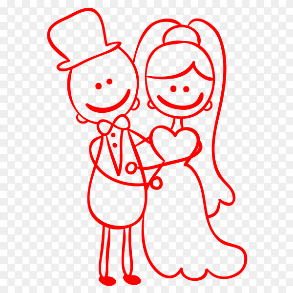 Hand drawn Wedding couple on transparent PNG