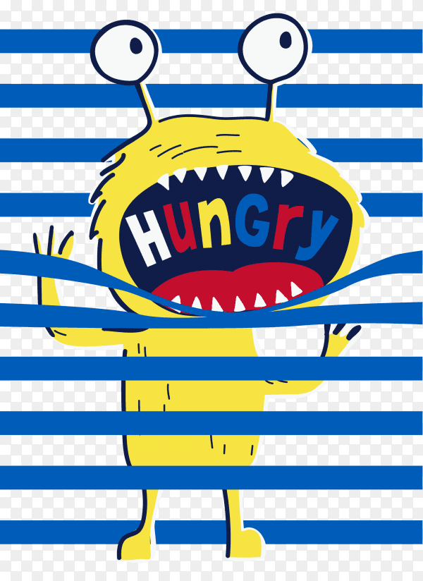 Hand drawn cute monster for t-shirt printing with transparent PNG