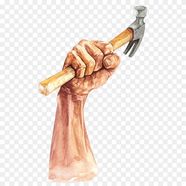 Hand man holding hammer vector PNG