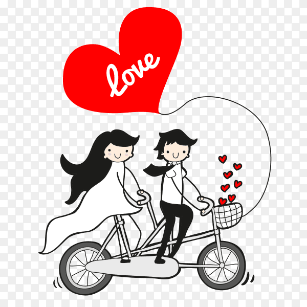 Happy couple riding bike on transparent background PNG