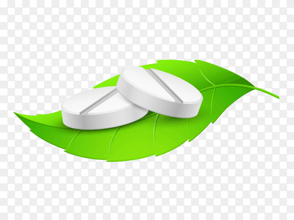 Herbal Capsuls on green leave vector PNG