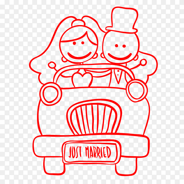 Just married couple in wedding car vector PNG