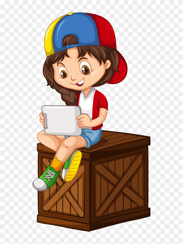 Kid boy using the computer cartoon vector PNG