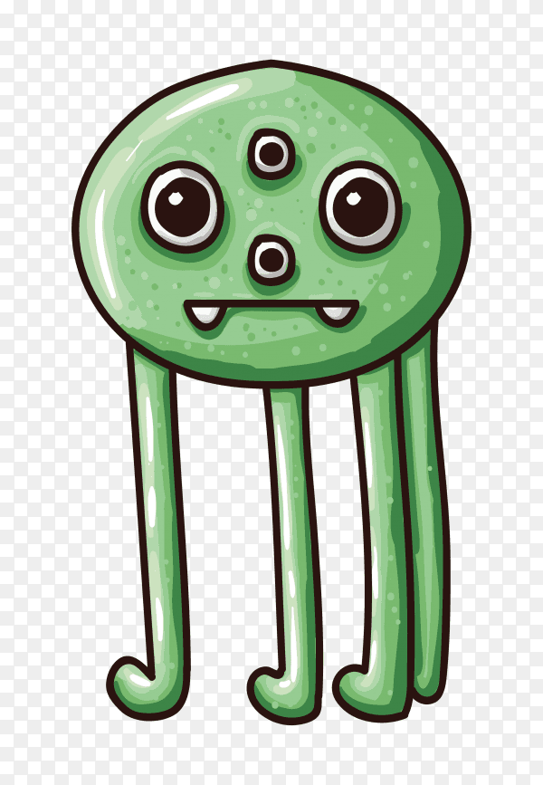 Monster character with cute face with hand drawn on transparent PNG