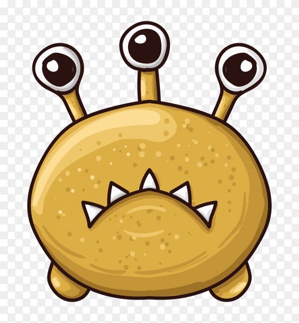 Monster character with three eyes hand drawn on transparent PNG