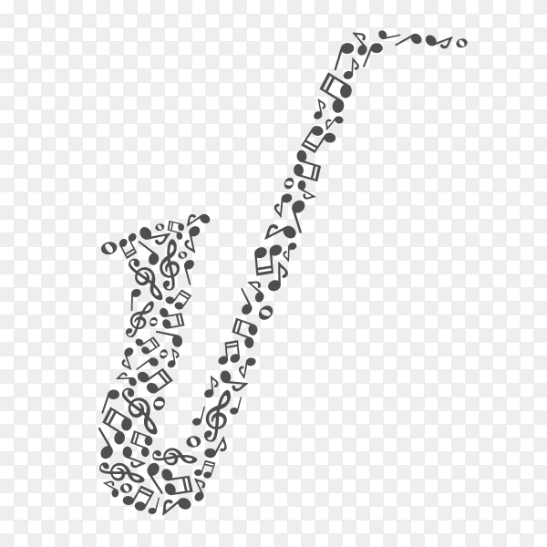 Music notes forming saxophone on transparent background PNG
