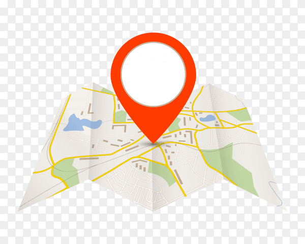 Navigation map with red pin location vector PNG