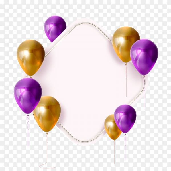 Purple and gold balloon banner vector PNG