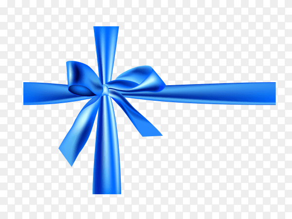 Realistic blue bow and ribbon on transparent PNG
