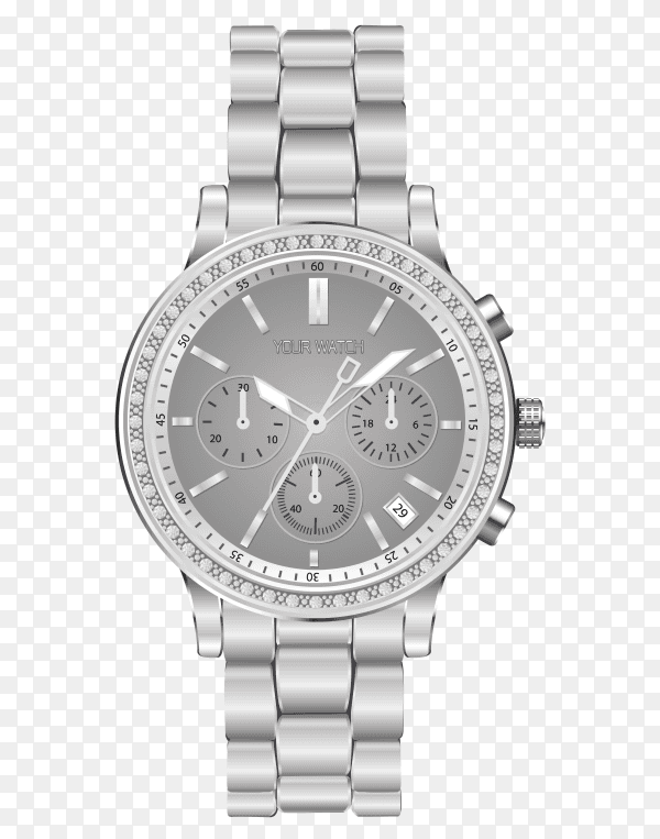 Realistic chronograph watch silver diamond checkered Vector PNG