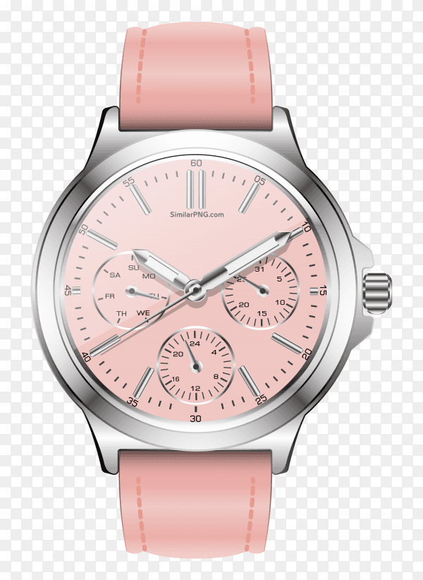 Realistic clock watch chronograph pastel pink with transparent PNG
