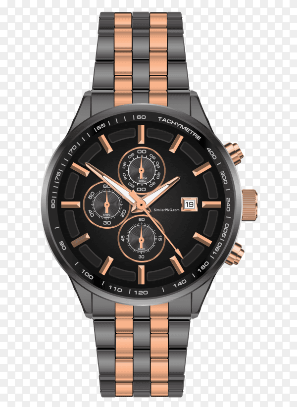 Realistic watch clock chronograph steel grey copper vector PNG