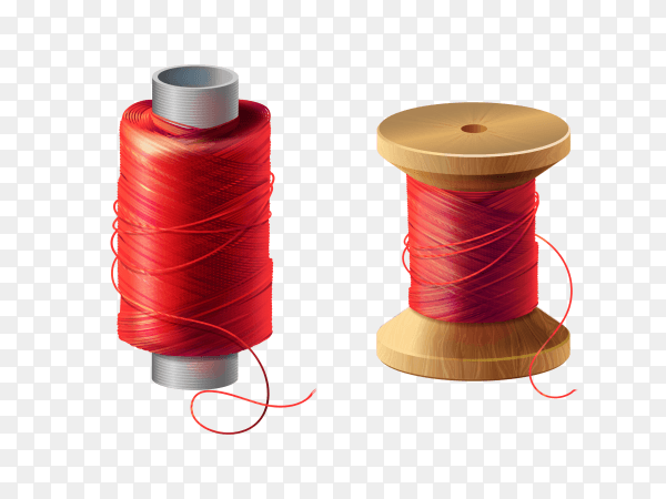 Red Thread rolled on Wooden spool vector PNG