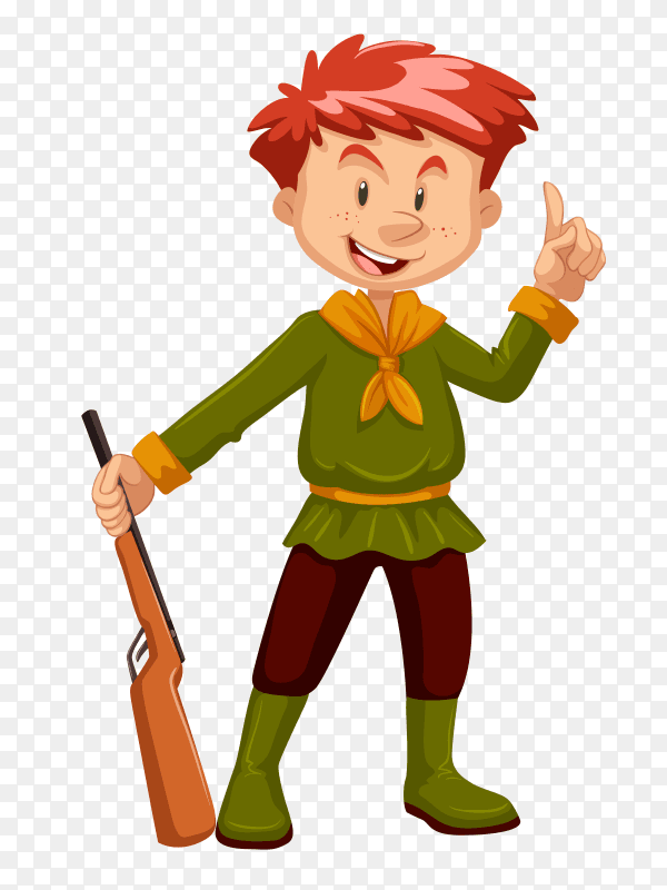Smiling boy cartoon holding gun Clipart PNG