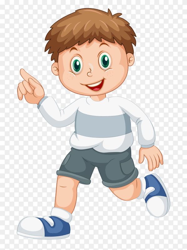 Smiling boy running and raising his finger vector PNG