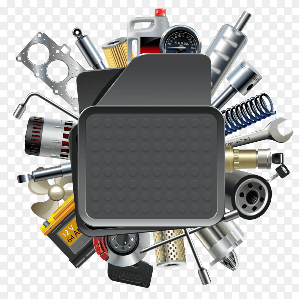 Spare car parts on transparent background PNG