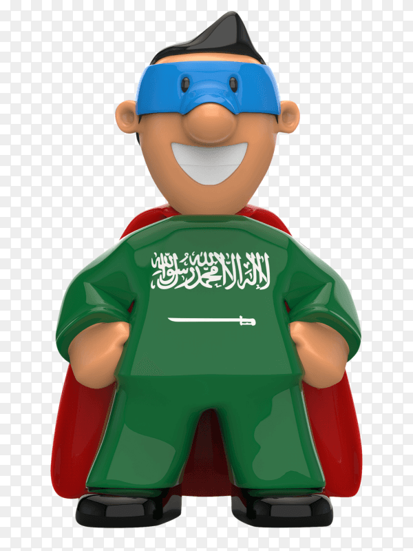 Sudia Arabia flag shaped on super hero on transparent background PNG